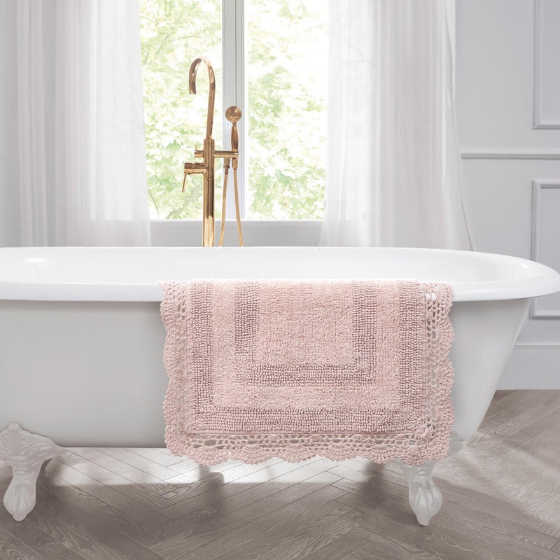 Laura Ashley Absorbent Bath Mat Reversible Crochet Soft and Plush Bathroom Mat 100% Cotton 24x40 Bath Rug, Blush Pink - Image 5